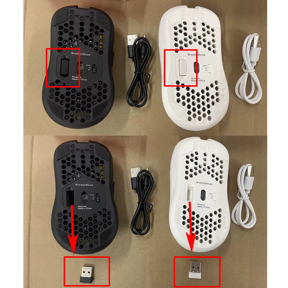 RGB Wireless Gaming Mouse - Ergonomic Honeycomb Design, 6 Buttons, 3-Speed DPI, Type C Rechargeable