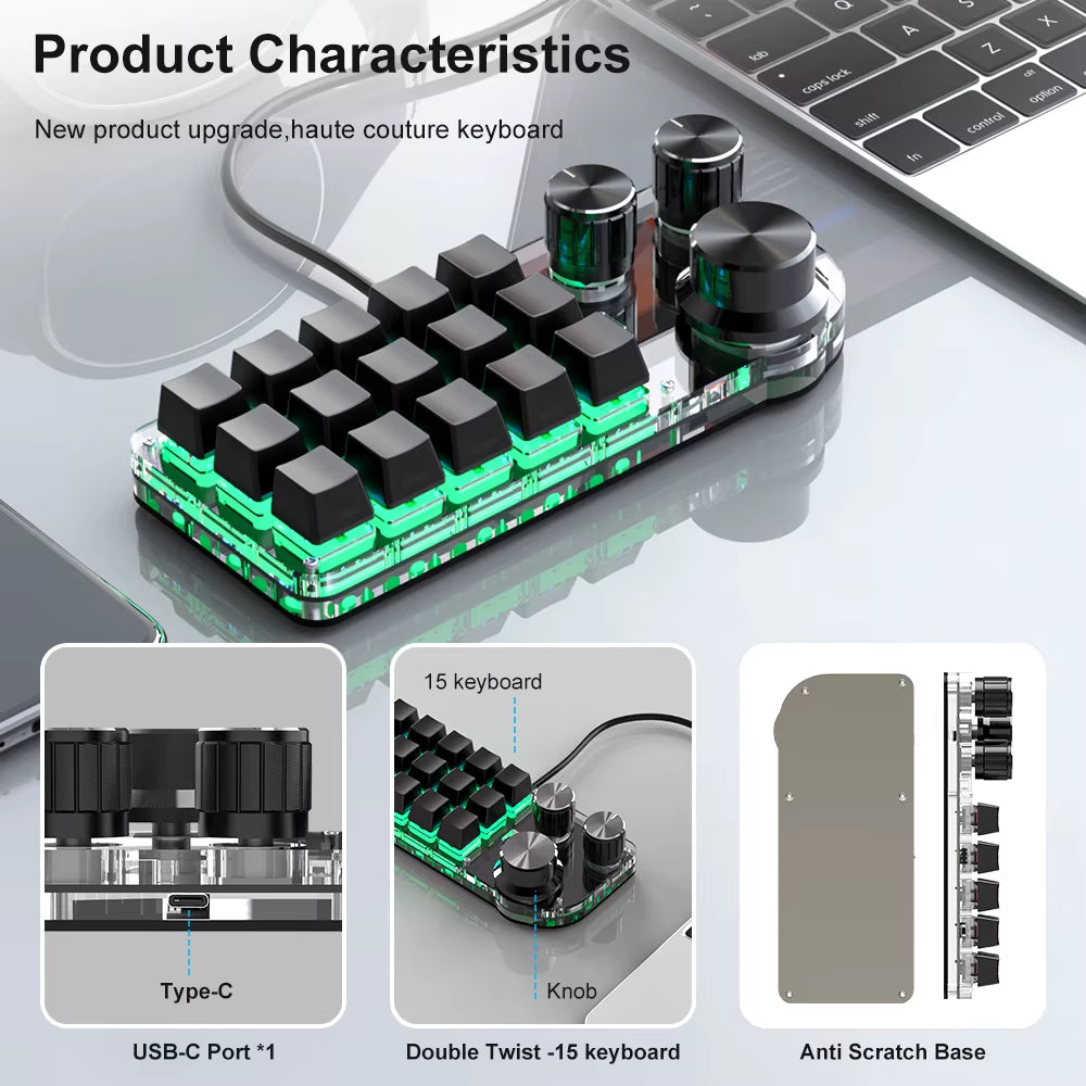 NEW Macro Programming Keyboard Bluetooth Custom Game Keyboard RGB Hot Swappable Keyboard for PS AI Painting IPAD MINI Keyboard