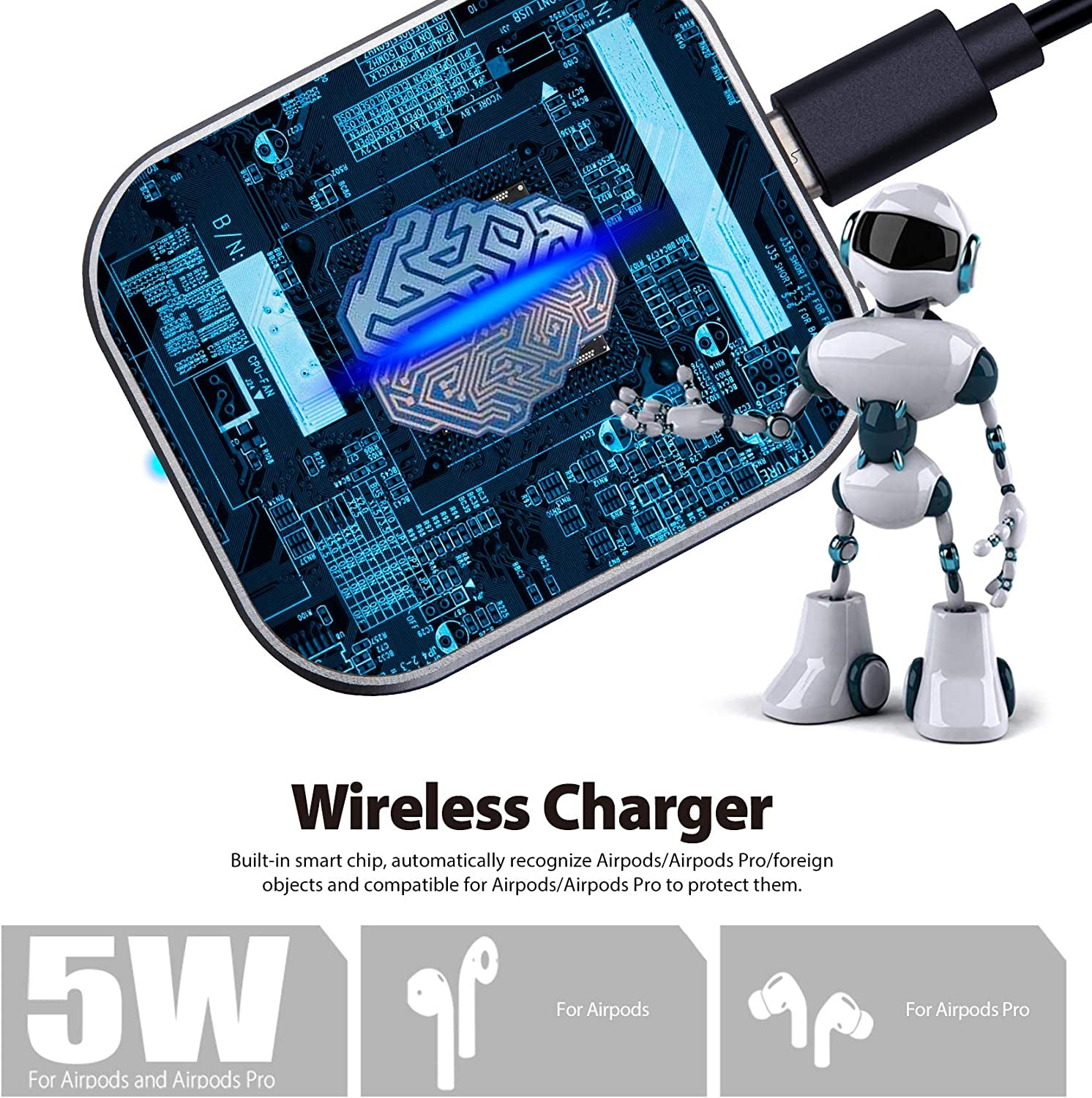 For Airpod Charger, Designed Wireless Charger for Airpods 4(Anc)/3Rd/2Nd Gen, for New Airpod Pro 3 (2025)/ 2Nd Gen, Wireless Earbuds, Slim & Compact for Travel Home Office, (Silver+White)