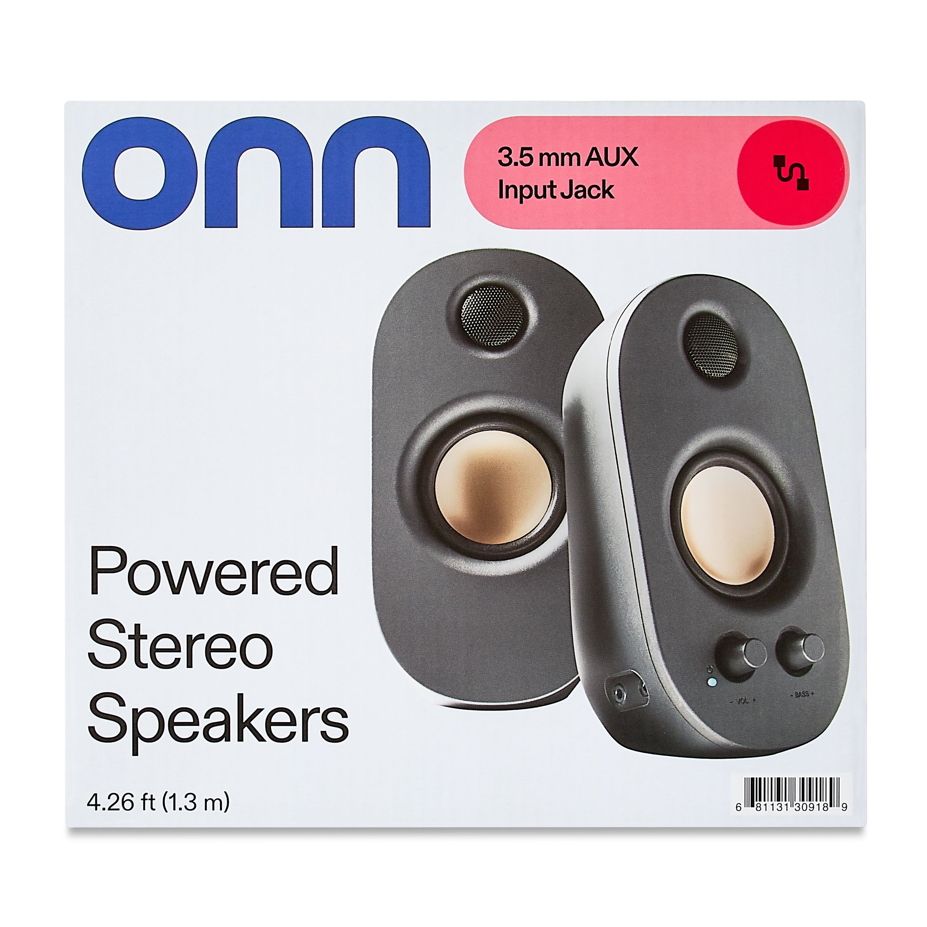 AC Powered Computer Speakers with Volume and Bass Controls, 7.32" Height